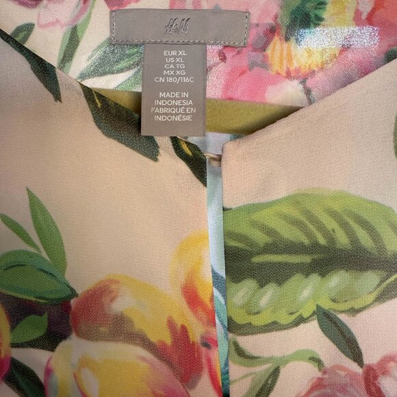 H&M Womens Light Beige Pink Floral Maxi Chiffon Dress, Size: XL, EUC - Picture 6 of 10